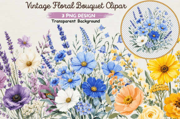 Download Vintage Floral Bouquet Clipart PNG,Flora - Floral bouquet Collection