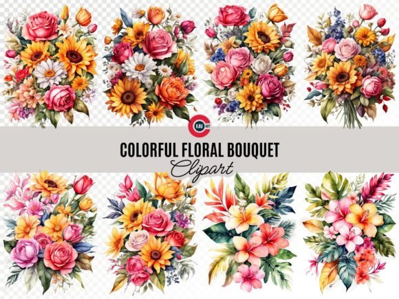 Download Watercolor Colorful Floral Bouquet PNG - Premium Resources
