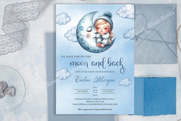 Download Baby Girl Sleeping over the Moon Blue in - Premium Resources