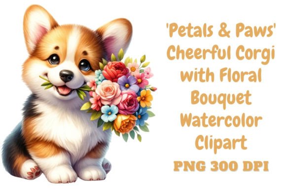 Download Cheerful Corgi &amp; Floral Bouquet Clipart - Premium Resources