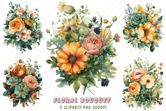 Download Green Floral Bouquet Watercolor Clipart - Floral bouquet Collection